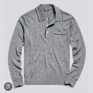 NWT Todd Snyder LS Tipped Merino Wool Sweater Polo Mens Medium Silver Grey